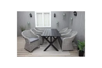 Utendørs møbelgruppe 190 cm Bord & 6 Belize grå stoler Svart - Svart - Hagemøbler - Hagegruppe - Spisegrupper hage
