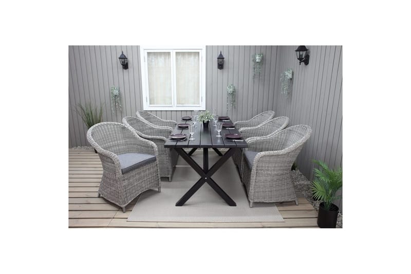 Utendørs møbelgruppe 190 cm Bord & 6 Belize grå stoler Svart - Svart - Hagemøbler - Hagegruppe - Spisegrupper hage