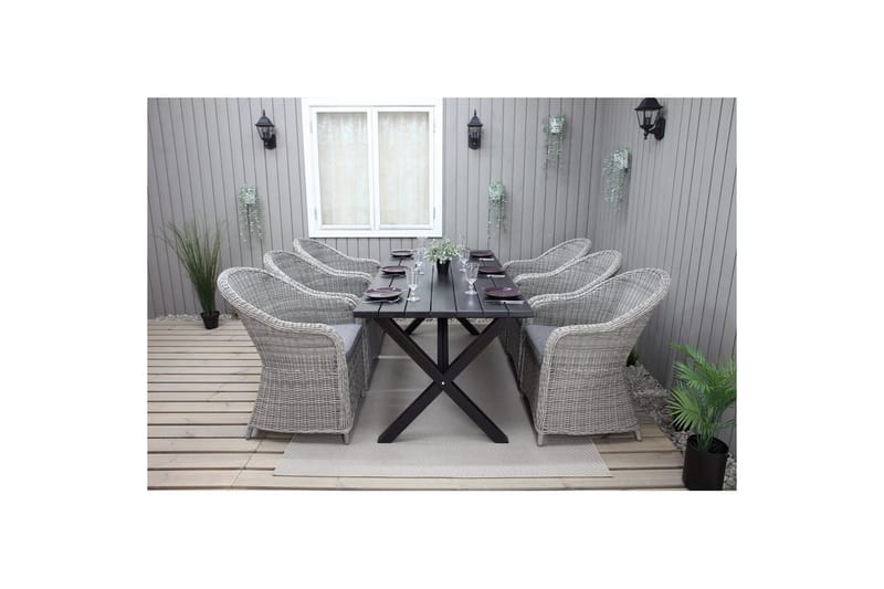 Utendørs møbelgruppe 190 cm Bord & 6 Belize grå stoler Svart - Svart - Hagemøbler - Hagegruppe - Spisegrupper hage