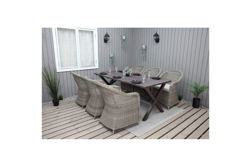 Utendørs møbelgruppe 190 cm Bord & 6 Belize naturlige stoler Brun - Brun - Hagemøbler - Hagegruppe - Spisegrupper hage