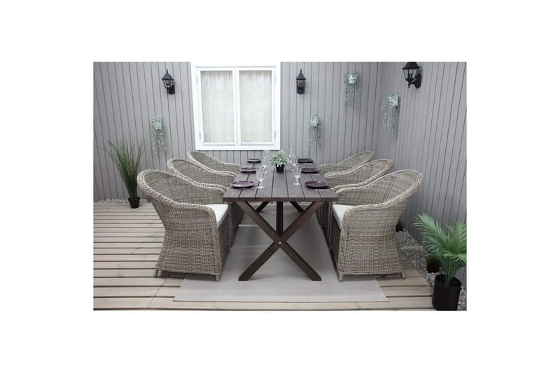 Utendørs møbelgruppe 190 cm Bord & 6 Belize naturlige stoler Brun - Brun - Hagemøbler - Hagegruppe - Spisegrupper hage