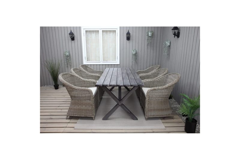 Utendørs møbelgruppe 190 cm Bord & 6 Belize naturlige stoler Grå - Grå - Hagemøbler - Hagegruppe - Spisegrupper hage
