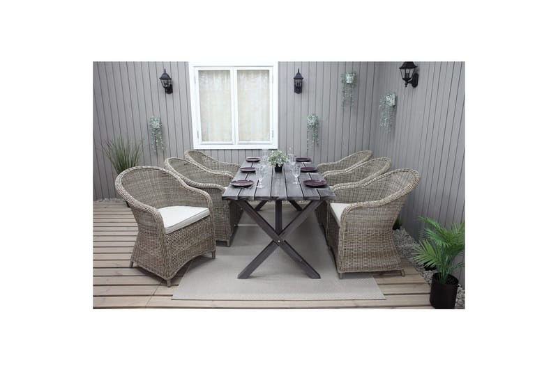 Utendørs møbelgruppe 190 cm Bord & 6 Belize naturlige stoler Grå - Grå - Hagemøbler - Hagegruppe - Spisegrupper hage