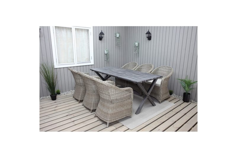 Utendørs møbelgruppe 190 cm Bord & 6 Belize naturlige stoler Grå - Grå - Hagemøbler - Hagegruppe - Spisegrupper hage