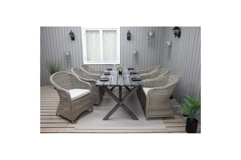 Utendørs møbelgruppe 190 cm Bord & 6 Belize naturlige stoler Grå - Grå - Hagemøbler - Hagegruppe - Spisegrupper hage