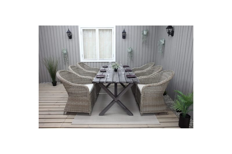 Utendørs møbelgruppe 190 cm Bord & 6 Belize naturlige stoler Grå - Grå - Hagemøbler - Hagegruppe - Spisegrupper hage