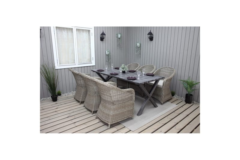 Utendørs møbelgruppe 190 cm Bord & 6 Belize naturlige stoler Grå - Grå - Hagemøbler - Hagegruppe - Spisegrupper hage