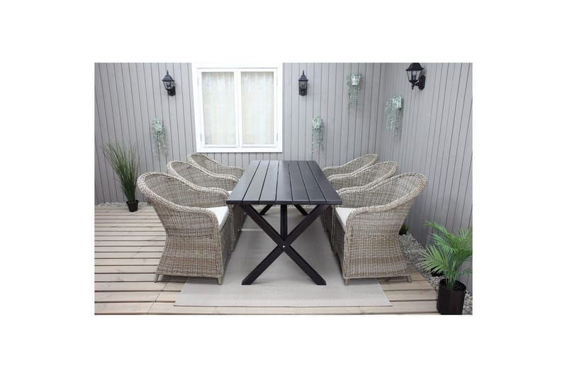 Utendørs møbelgruppe 190 cm Bord & 6 Belize naturlige stoler Svart - Svart - Hagemøbler - Hagegruppe - Spisegrupper hage