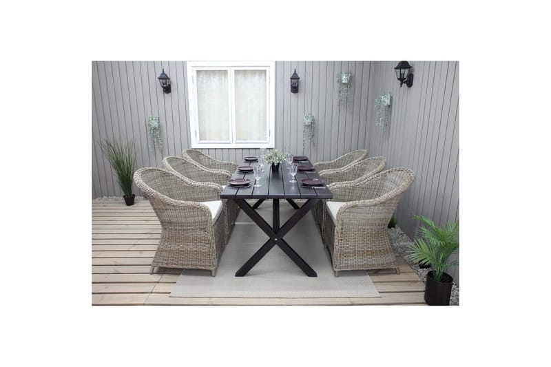 Utendørs møbelgruppe 190 cm Bord & 6 Belize naturlige stoler Svart - Svart - Hagemøbler - Hagegruppe - Spisegrupper hage