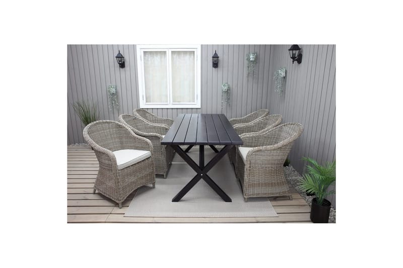 Utendørs møbelgruppe 190 cm Bord & 6 Belize naturlige stoler Svart - Svart - Hagemøbler - Hagegruppe - Spisegrupper hage