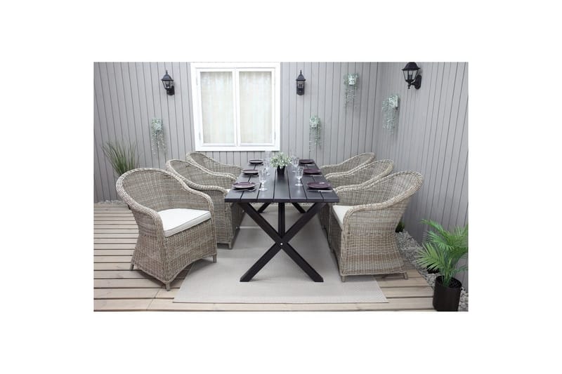 Utendørs møbelgruppe 190 cm Bord & 6 Belize naturlige stoler Svart - Svart - Hagemøbler - Hagegruppe - Spisegrupper hage