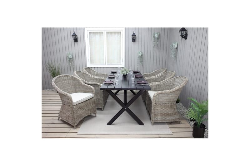 Utendørs møbelgruppe 190 cm Bord & 6 Belize naturlige stoler Svart - Svart - Hagemøbler - Hagegruppe - Spisegrupper hage