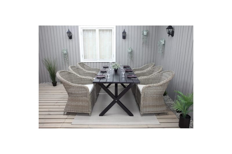 Utendørs møbelgruppe 190 cm Bord & 6 Belize naturlige stoler Svart - Svart - Hagemøbler - Hagegruppe - Spisegrupper hage