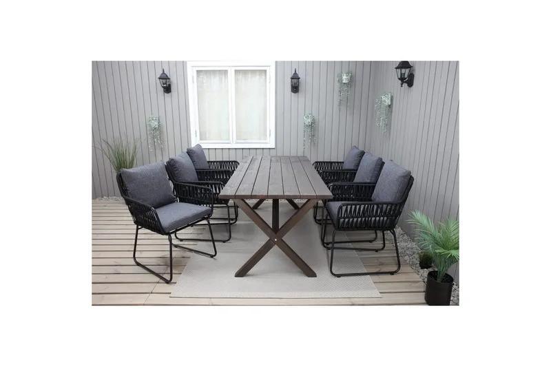 Utendørs møbelgruppe 190 cm Bord & 6 Levanto grå stoler Brun - Brun - Hagemøbler - Hagegruppe - Spisegrupper hage