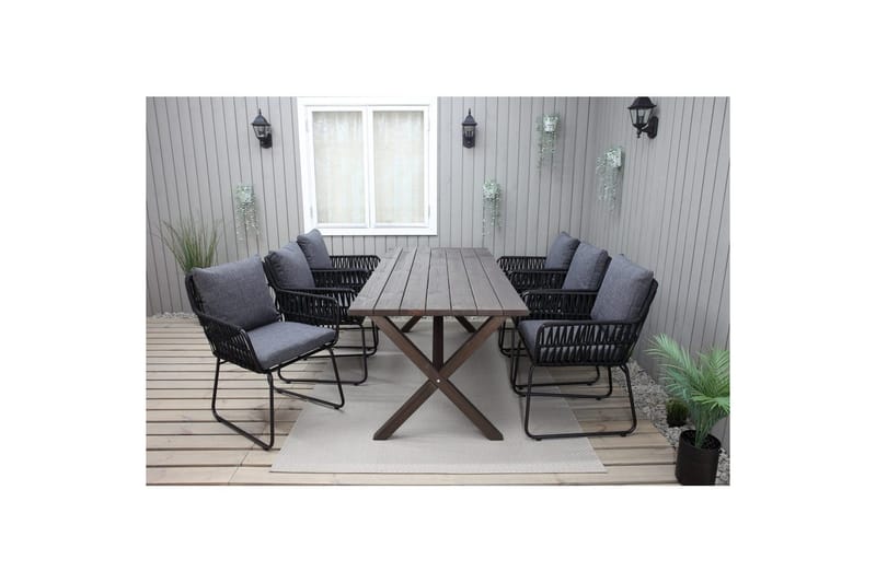 Utendørs møbelgruppe 190 cm Bord & 6 Levanto grå stoler Brun - Brun - Hagemøbler - Hagegruppe - Spisegrupper hage
