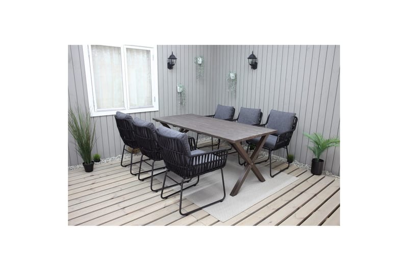 Utendørs møbelgruppe 190 cm Bord & 6 Levanto grå stoler Brun - Brun - Hagemøbler - Hagegruppe - Spisegrupper hage