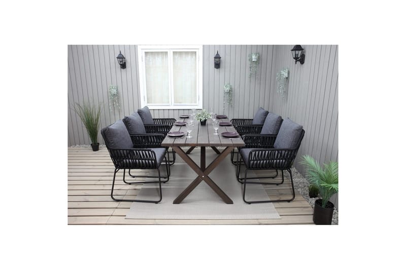 Utendørs møbelgruppe 190 cm Bord & 6 Levanto grå stoler Brun - Brun - Hagemøbler - Hagegruppe - Spisegrupper hage