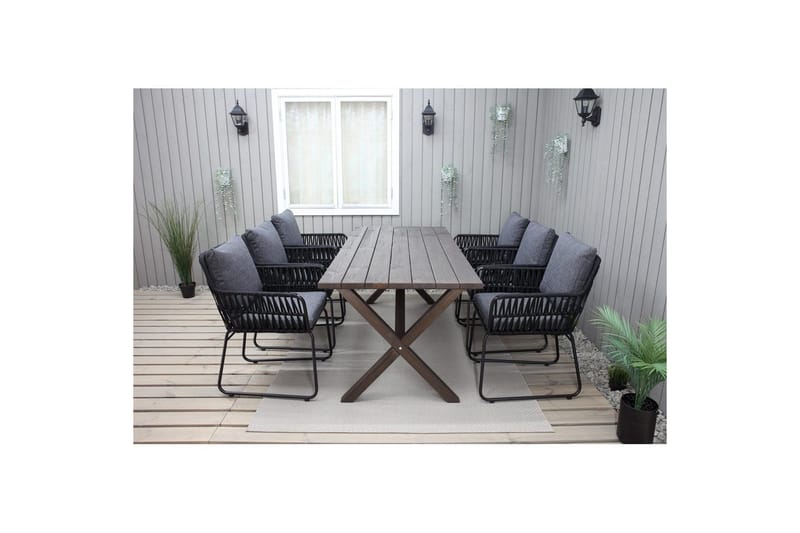 Utendørs møbelgruppe 190 cm Bord & 6 Levanto grå stoler Brun - Brun - Hagemøbler - Hagegruppe - Spisegrupper hage