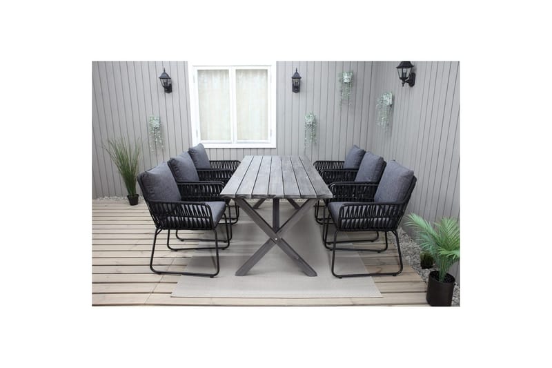 Utendørs møbelgruppe 190 cm Bord & 6 Levanto grå stoler Grå - Grå - Hagemøbler - Hagegruppe - Spisegrupper hage