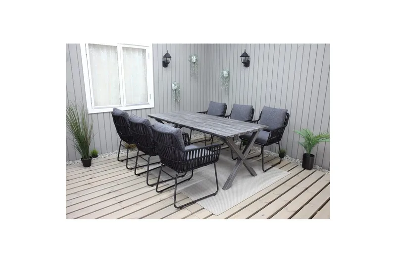 Utendørs møbelgruppe 190 cm Bord & 6 Levanto grå stoler Grå - Grå - Hagemøbler - Hagegruppe - Spisegrupper hage