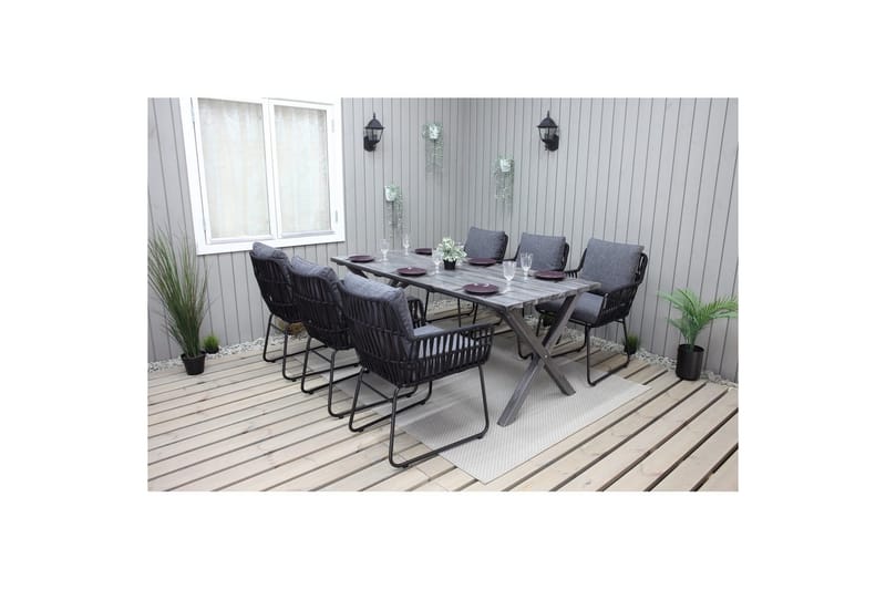 Utendørs møbelgruppe 190 cm Bord & 6 Levanto grå stoler Grå - Grå - Hagemøbler - Hagegruppe - Spisegrupper hage