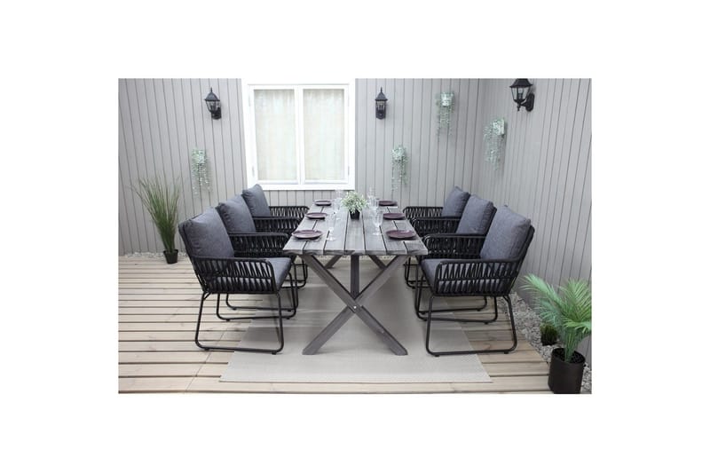 Utendørs møbelgruppe 190 cm Bord & 6 Levanto grå stoler Grå - Grå - Hagemøbler - Hagegruppe - Spisegrupper hage
