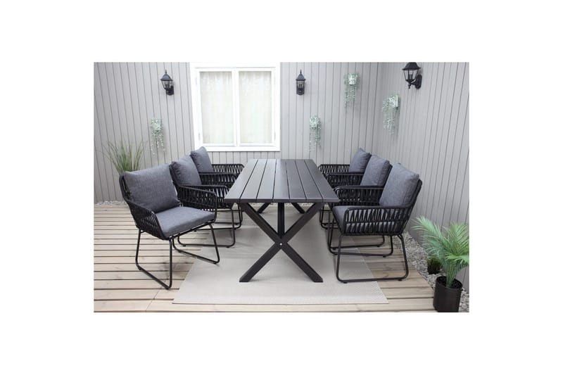 Utendørs møbelgruppe 190 cm Bord & 6 Levanto grå stoler Svart - Svart - Hagemøbler - Hagegruppe - Spisegrupper hage