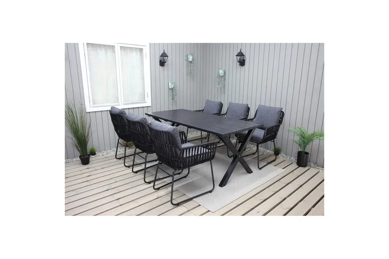 Utendørs møbelgruppe 190 cm Bord & 6 Levanto grå stoler Svart, Svart
