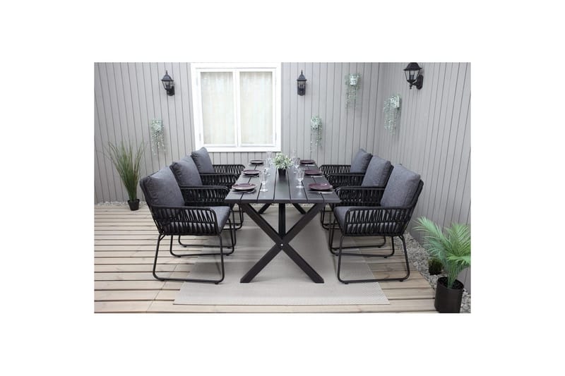 Utendørs møbelgruppe 190 cm Bord & 6 Levanto grå stoler Svart - Svart - Hagemøbler - Hagegruppe - Spisegrupper hage