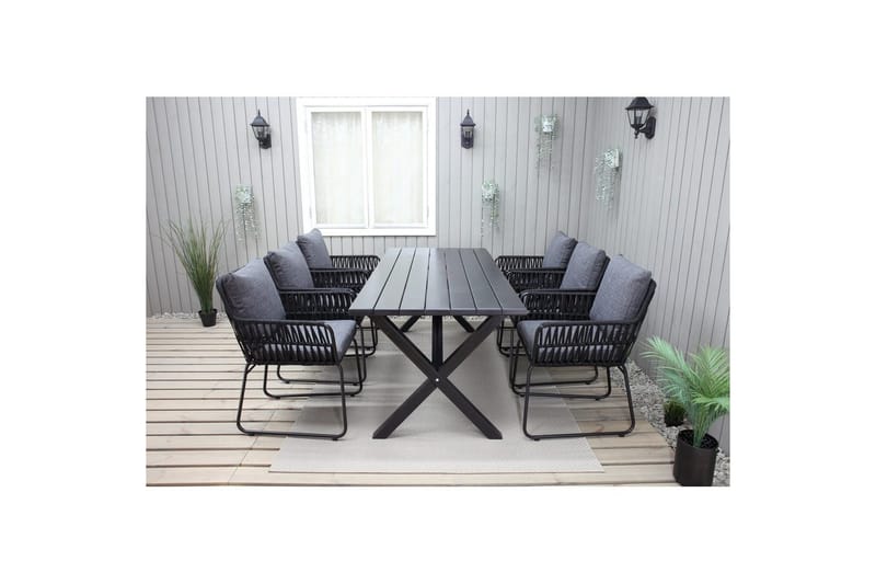 Utendørs møbelgruppe 190 cm Bord & 6 Levanto grå stoler Svart - Svart - Hagemøbler - Hagegruppe - Spisegrupper hage