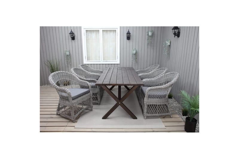 Utendørs møbelgruppe 190 cm Bord & 6 Merida grå stoler Brun - Brun - Hagemøbler - Hagegruppe - Spisegrupper hage