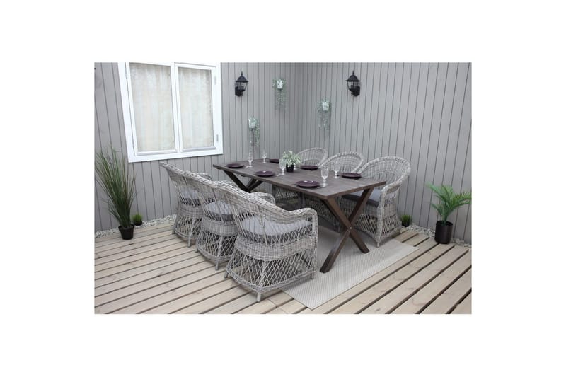 Utendørs møbelgruppe 190 cm Bord & 6 Merida grå stoler Brun - Brun - Hagemøbler - Hagegruppe - Spisegrupper hage