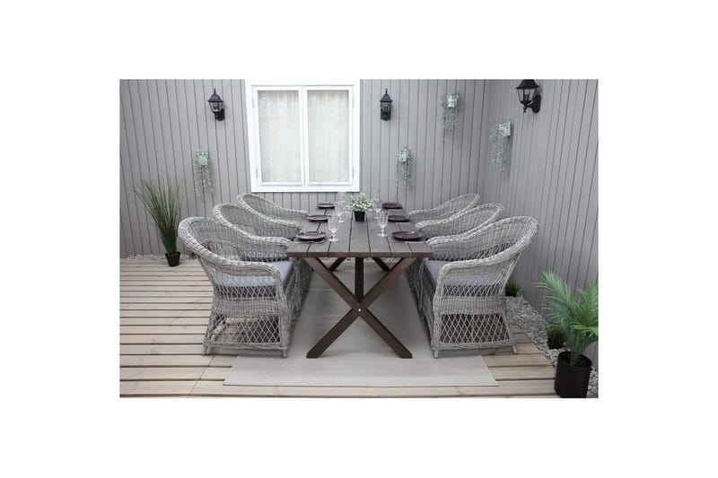Utendørs møbelgruppe 190 cm Bord & 6 Merida grå stoler Brun - Brun - Hagemøbler - Hagegruppe - Spisegrupper hage