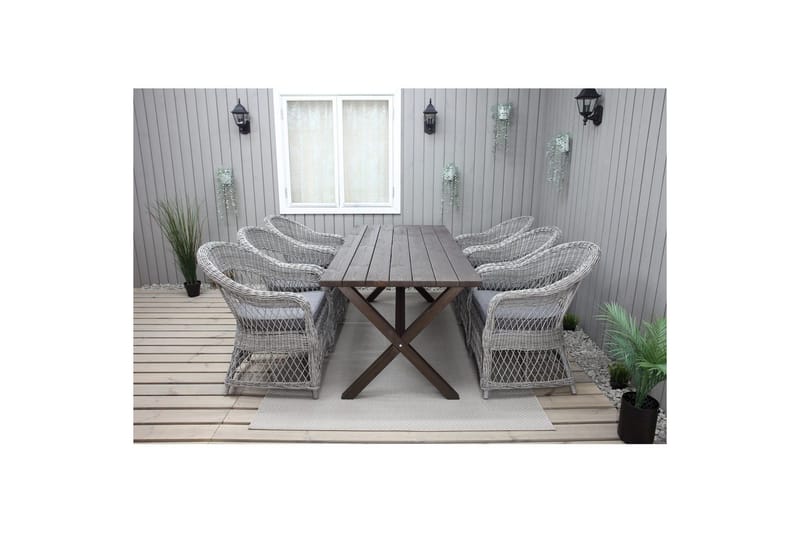 Utendørs møbelgruppe 190 cm Bord & 6 Merida grå stoler Brun - Brun - Hagemøbler - Hagegruppe - Spisegrupper hage