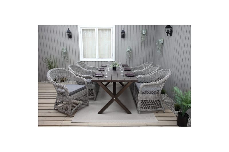 Utendørs møbelgruppe 190 cm Bord & 6 Merida grå stoler Brun - Brun - Hagemøbler - Hagegruppe - Spisegrupper hage