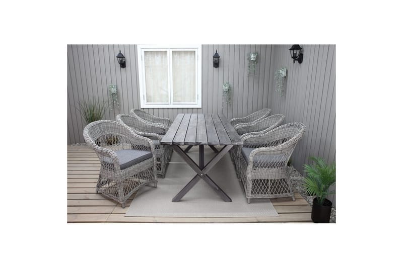 Utendørs møbelgruppe 190 cm Bord & 6 Merida grå stoler Grå - Grå - Hagemøbler - Hagegruppe - Spisegrupper hage