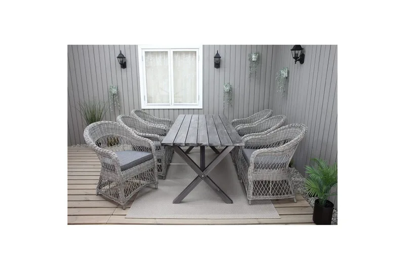 Utendørs møbelgruppe 190 cm Bord & 6 Merida grå stoler Grå - Grå - Hagemøbler - Hagegruppe - Spisegrupper hage