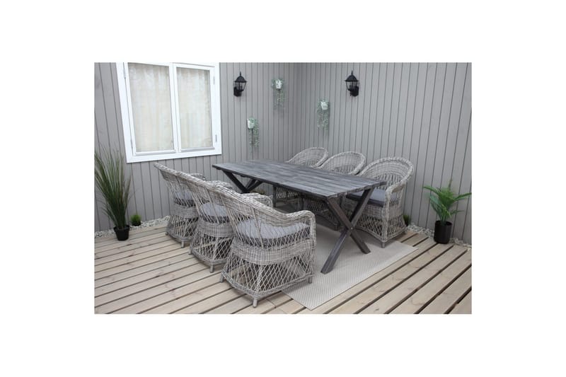 Utendørs møbelgruppe 190 cm Bord & 6 Merida grå stoler Grå - Grå - Hagemøbler - Hagegruppe - Spisegrupper hage