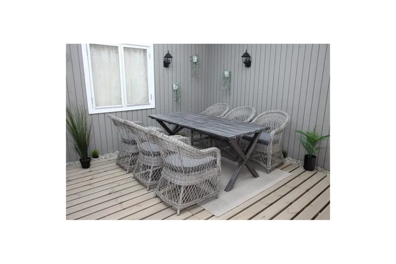 Utendørs møbelgruppe 190 cm Bord & 6 Merida grå stoler Grå - Grå - Hagemøbler - Hagegruppe - Spisegrupper hage