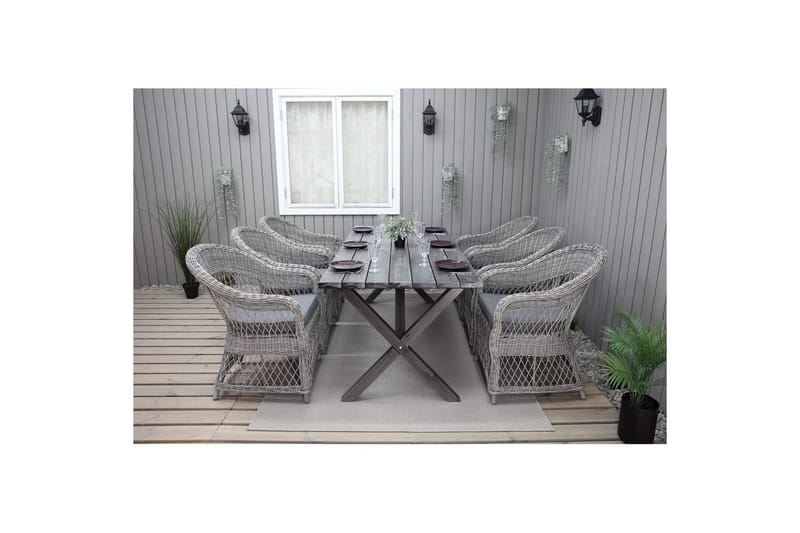 Utendørs møbelgruppe 190 cm Bord & 6 Merida grå stoler Grå - Grå - Hagemøbler - Hagegruppe - Spisegrupper hage
