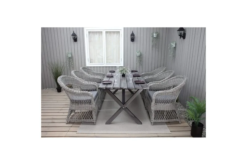 Utendørs møbelgruppe 190 cm Bord & 6 Merida grå stoler Grå - Grå - Hagemøbler - Hagegruppe - Spisegrupper hage
