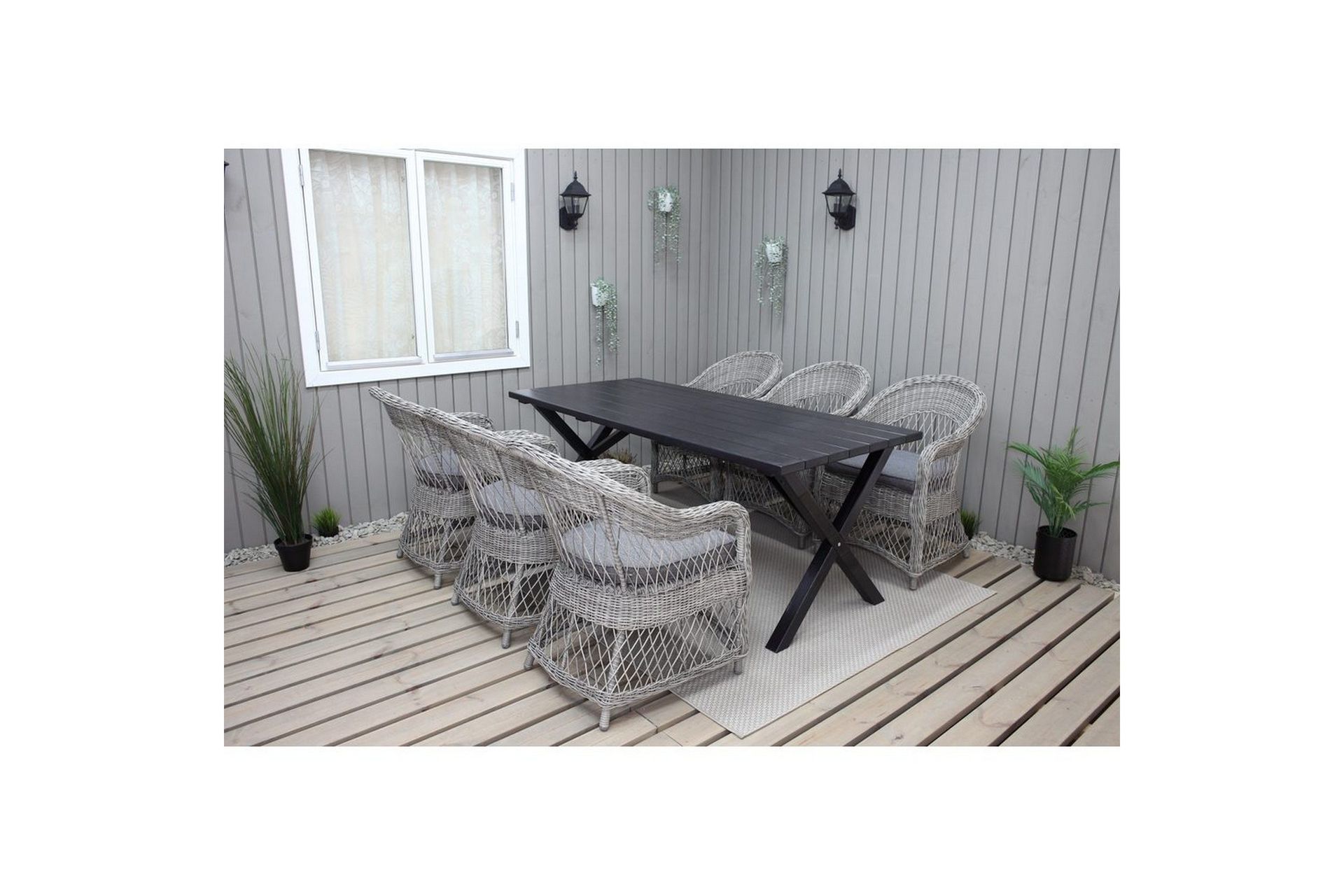 Utendørs møbelgruppe 190 cm Bord & 6 Merida grå stoler Svart - Svart