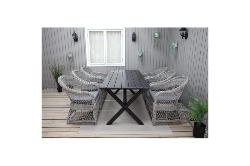 Utendørs møbelgruppe 190 cm Bord & 6 Merida grå stoler Svart - Svart - Hagemøbler - Hagegruppe - Spisegrupper hage
