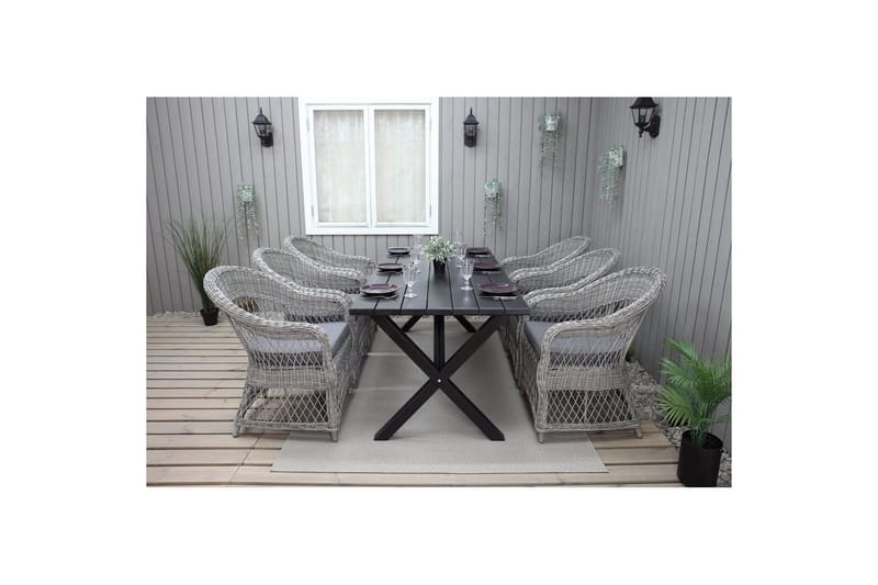 Utendørs møbelgruppe 190 cm Bord & 6 Merida grå stoler Svart - Svart - Hagemøbler - Hagegruppe - Spisegrupper hage
