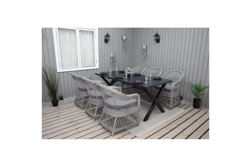 Utendørs møbelgruppe 190 cm Bord & 6 Merida grå stoler Svart - Svart - Hagemøbler - Hagegruppe - Spisegrupper hage