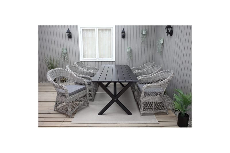 Utendørs møbelgruppe 190 cm Bord & 6 Merida grå stoler Svart - Svart - Hagemøbler - Hagegruppe - Spisegrupper hage