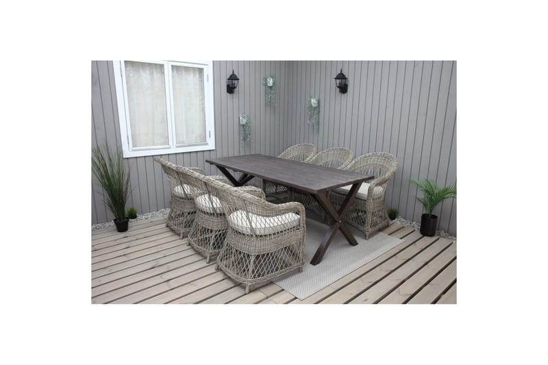 Utendørs møbelgruppe 190 cm Bord & 6 Merida naturlige stoler Brun - Brun - Hagemøbler - Hagegruppe - Spisegrupper hage
