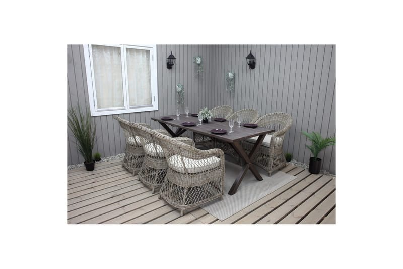 Utendørs møbelgruppe 190 cm Bord & 6 Merida naturlige stoler Brun - Brun - Hagemøbler - Hagegruppe - Spisegrupper hage