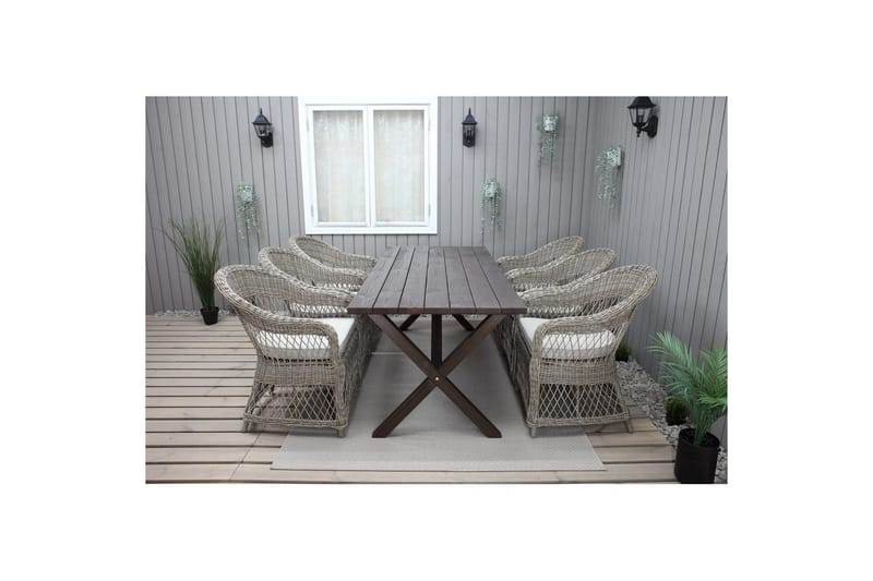 Utendørs møbelgruppe 190 cm Bord & 6 Merida naturlige stoler Brun - Brun - Hagemøbler - Hagegruppe - Spisegrupper hage