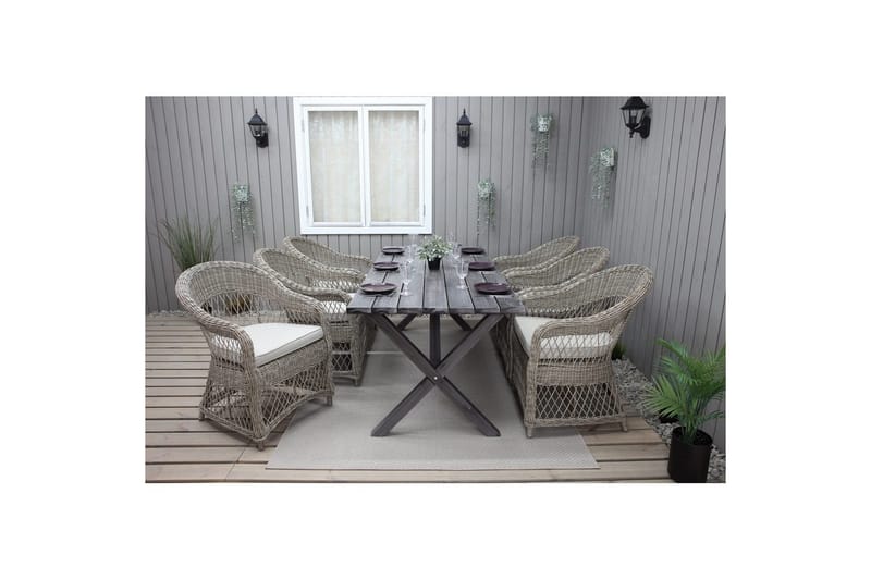 Utendørs møbelgruppe 190 cm Bord & 6 Merida naturlige stoler Grå - Grå - Hagemøbler - Hagegruppe - Spisegrupper hage